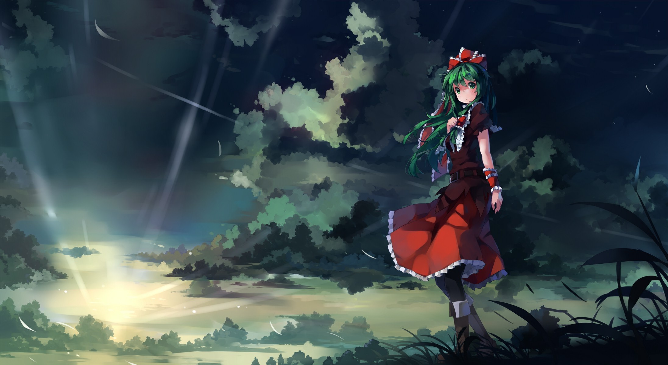 Dress Anime Green Hair Girl - HD Wallpaper 