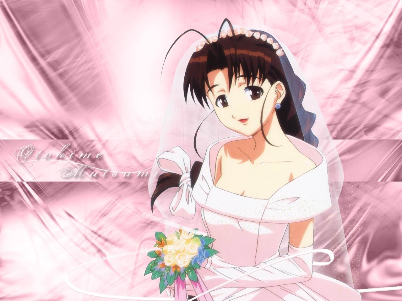 Wallpaper Girl, Love Hina, Bride, Bouquet, Veil, Smiling - Love Hina Mariée - HD Wallpaper 