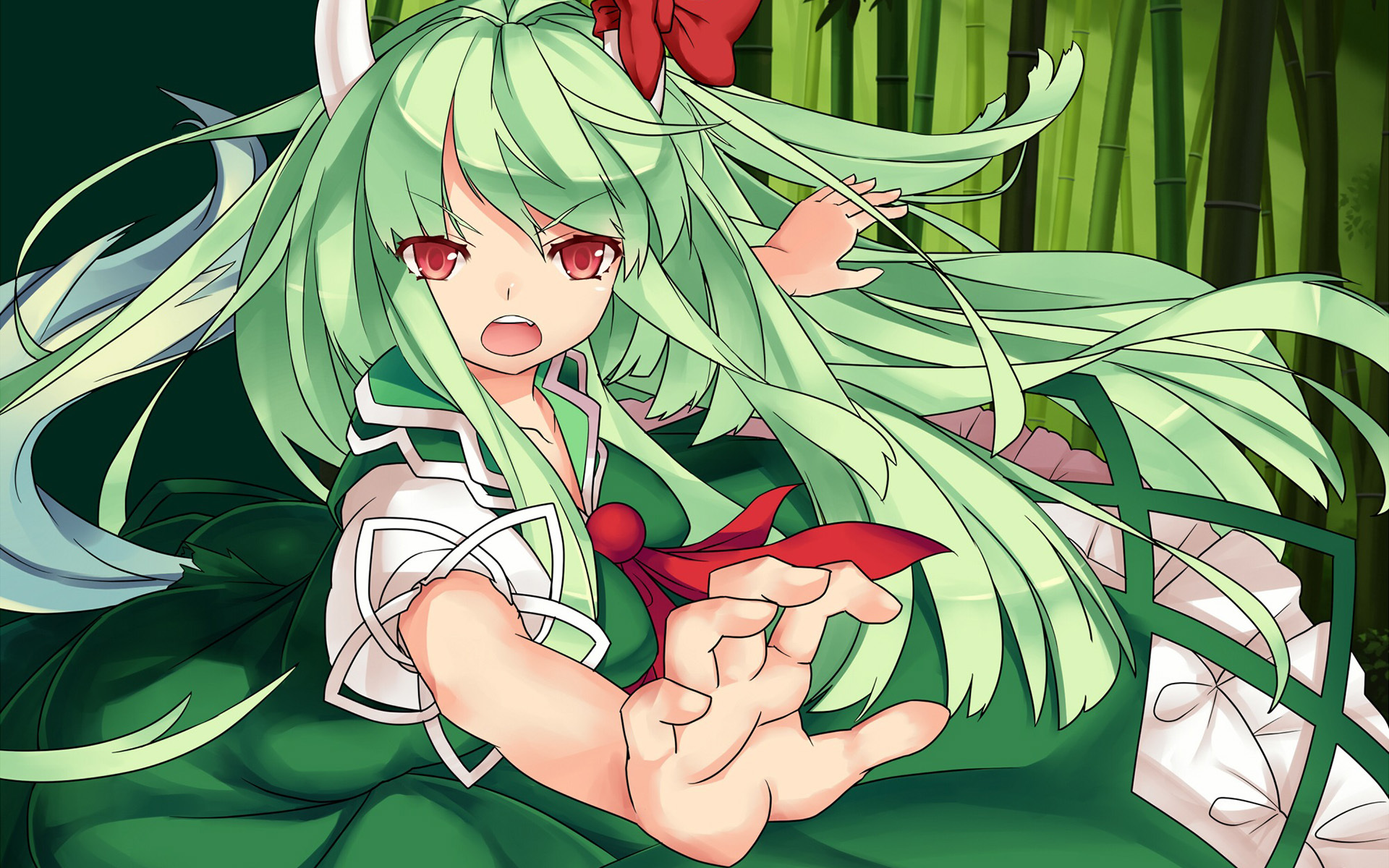 Angry Green Hair Anime Girl - HD Wallpaper 