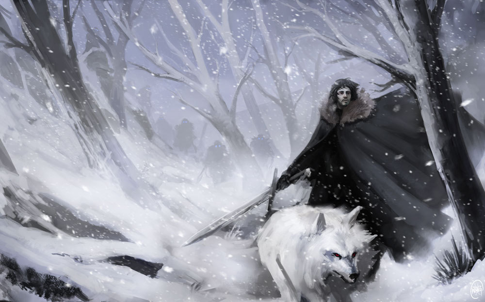 Jon Snow And Ghost Fan Art - HD Wallpaper 