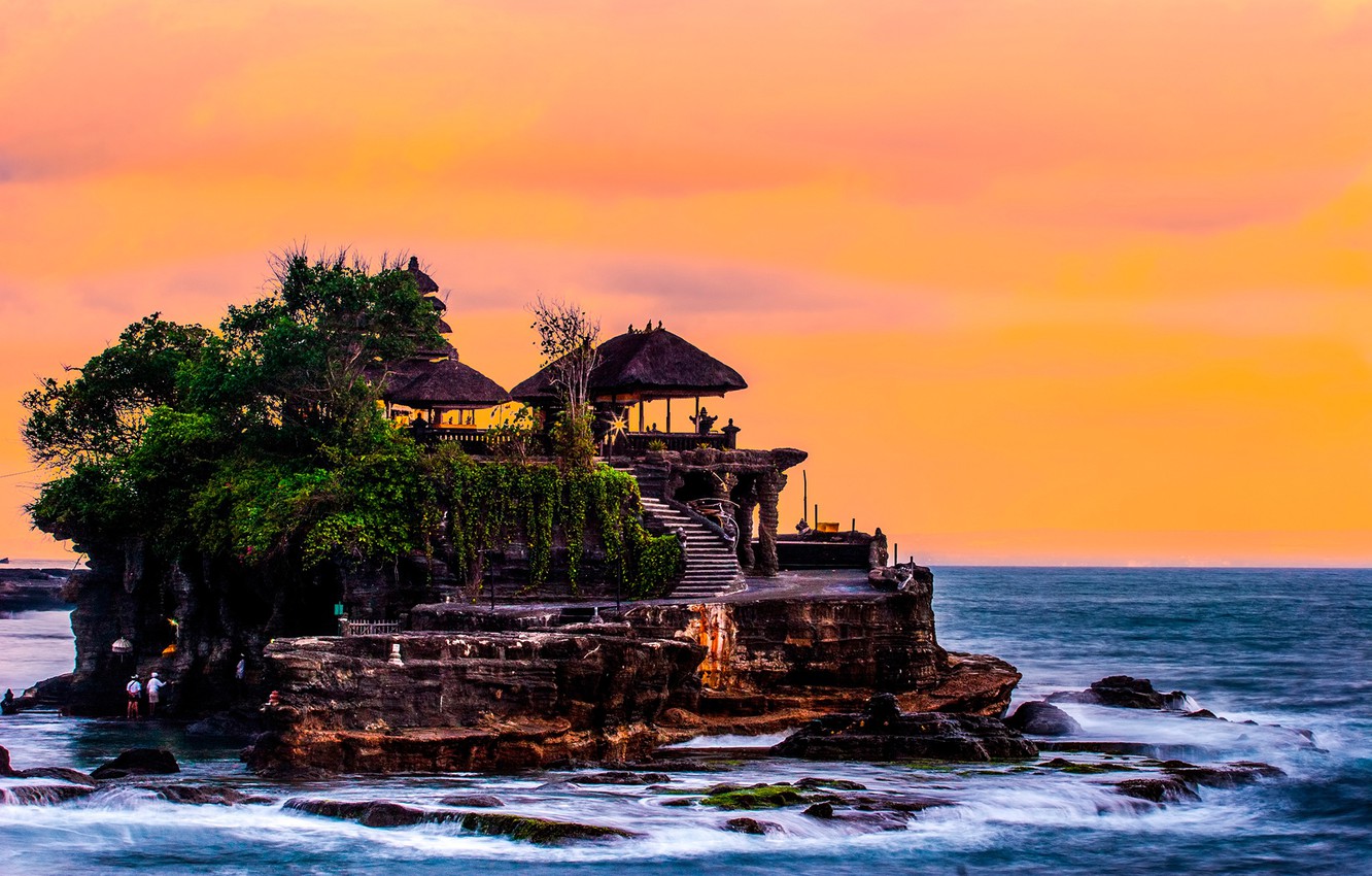 Photo Wallpaper Sea, The Sky, Trees, Stones, Coast, - Tanah Lot - HD Wallpaper 