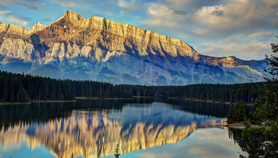 Mountains, Alberta, Banff National Park, Landscape, - Two Jack Lake - HD Wallpaper 