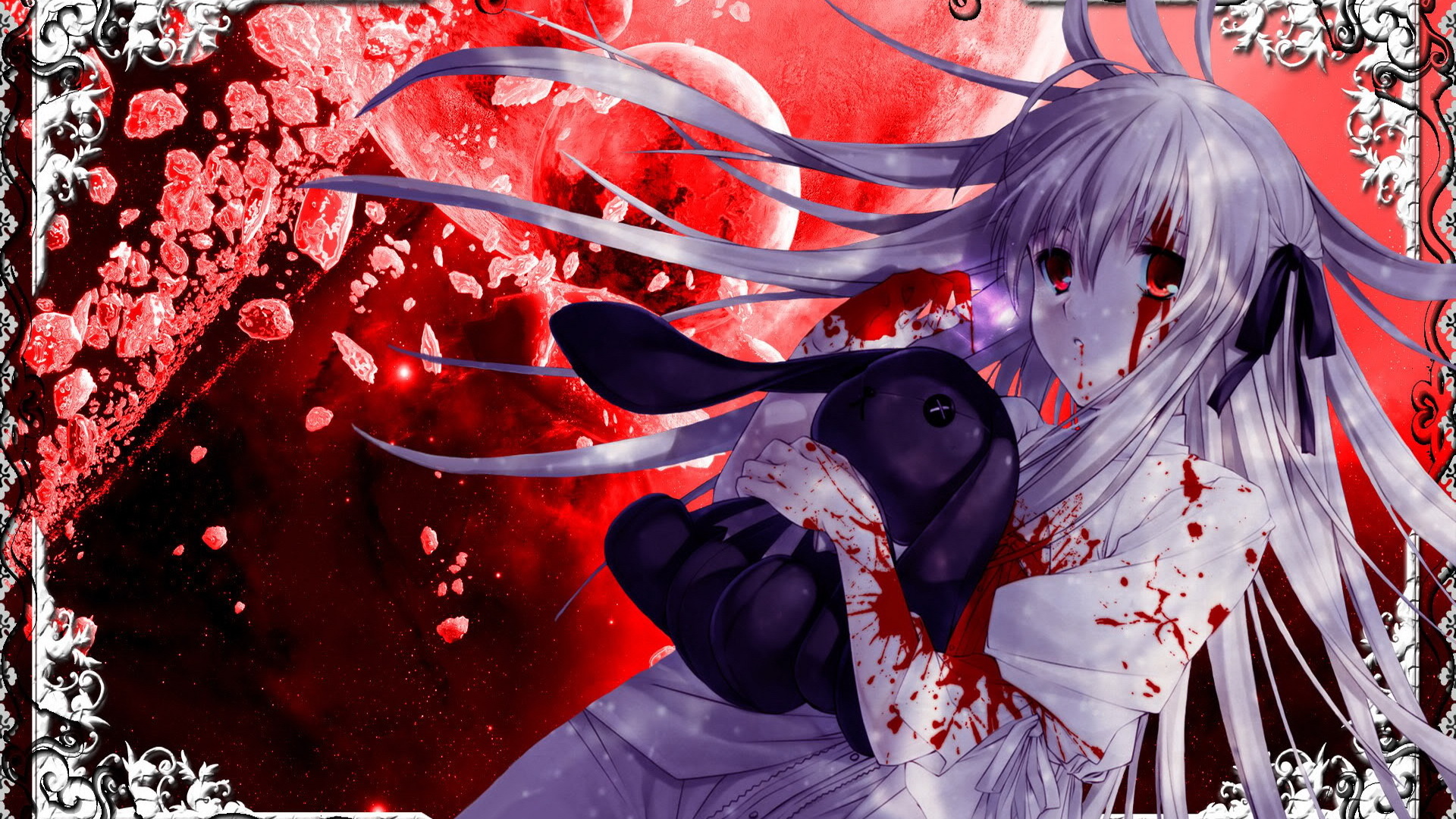 White Hair Anime Girl Blood - 1920x1080 Wallpaper 