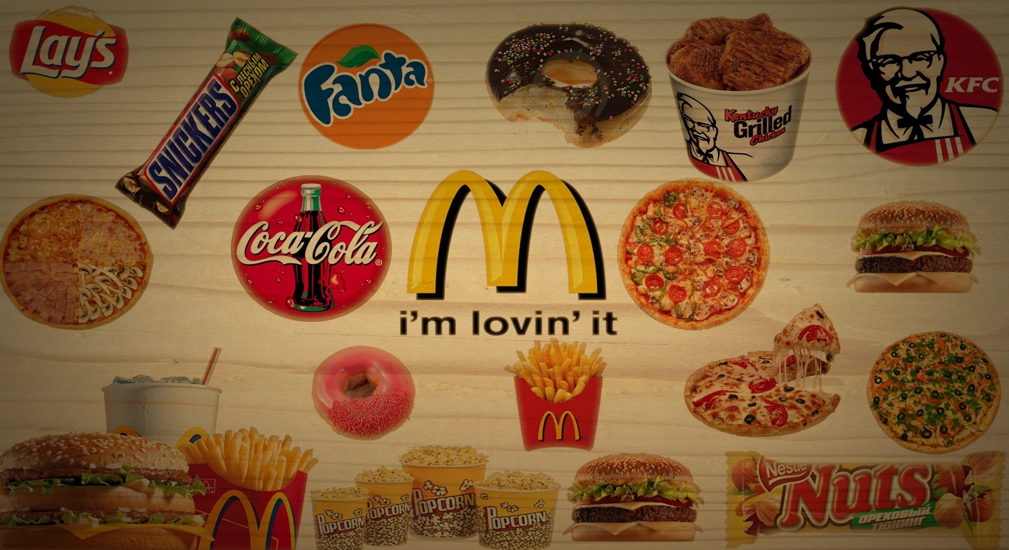 Pizza Donuts Kfc Mcdonalds Logos Candies Fast Food - Fast Food - HD Wallpaper 