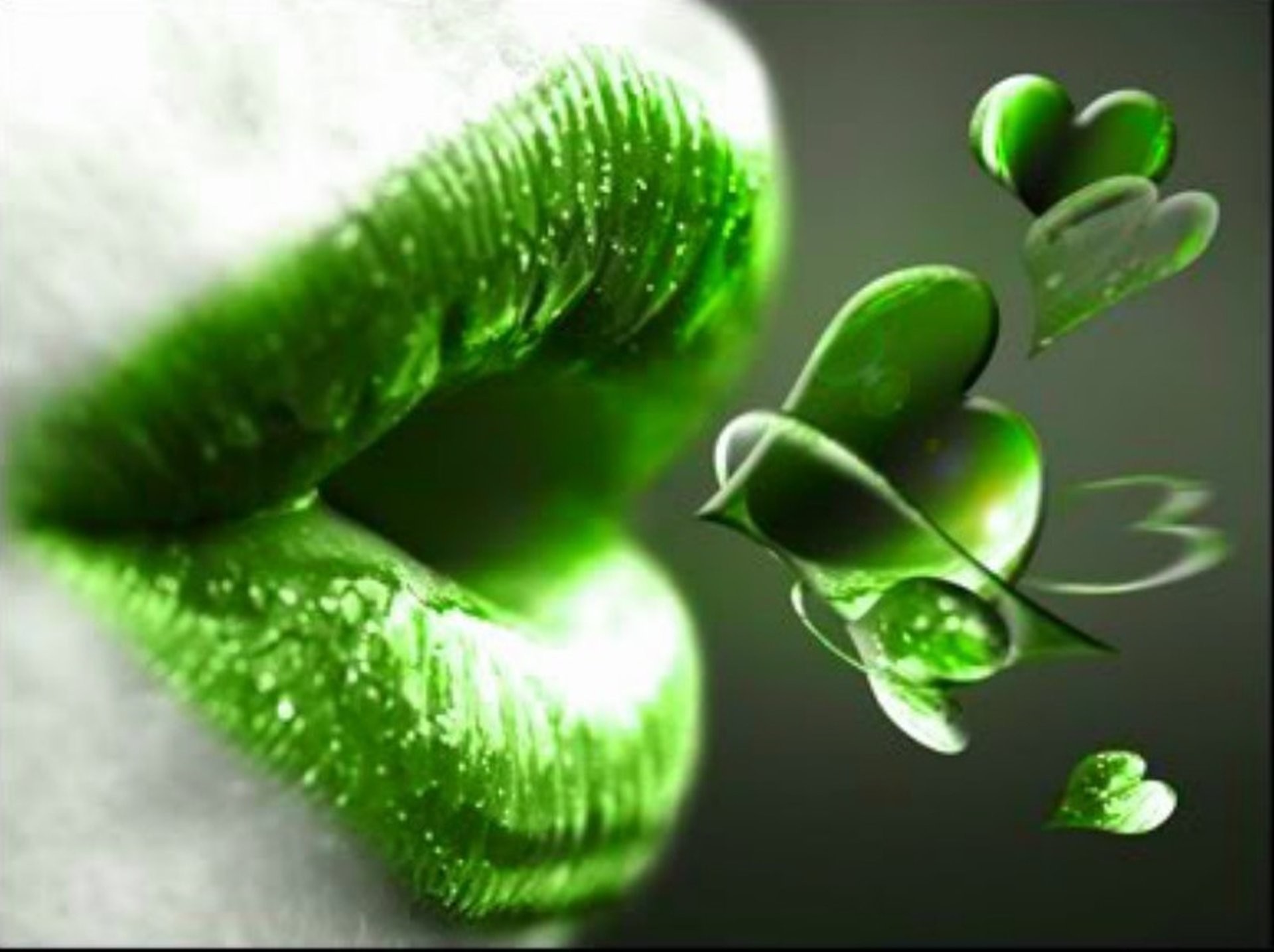 Abstract Mouth Lip 3d Hearts Green Kiss Wallpaper - Good Morning Blowing Kisses - HD Wallpaper 