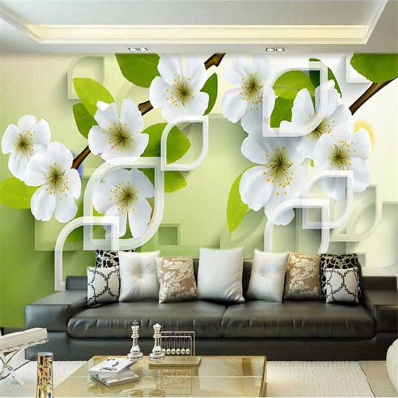 Customized Large Mural Green 3d Jasmine Flower Wallpaper - 3d Wallpaper Flower Green Hd - HD Wallpaper 