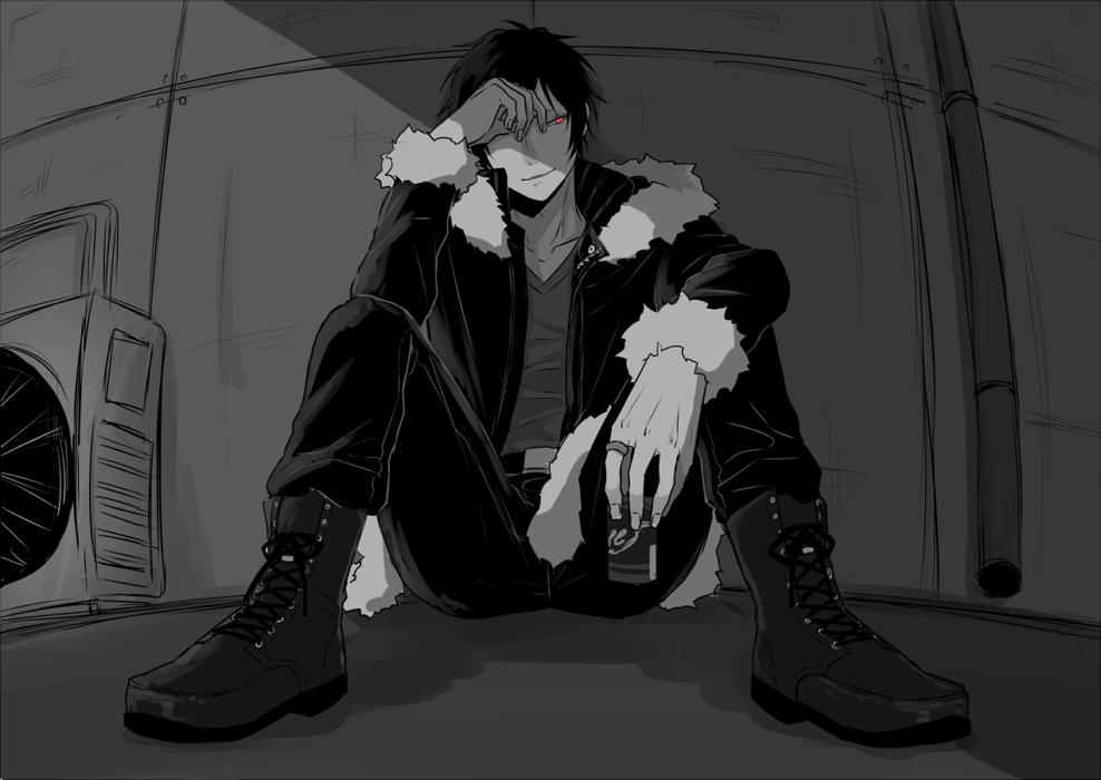 Izaya Orihara In Heavy Boots Black And White Fanart - Boy Sad Anime Art - HD Wallpaper 