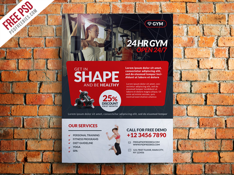 Gym And Fitness Club Flyer Template Free Psd - Fitness Center Ad - HD Wallpaper 