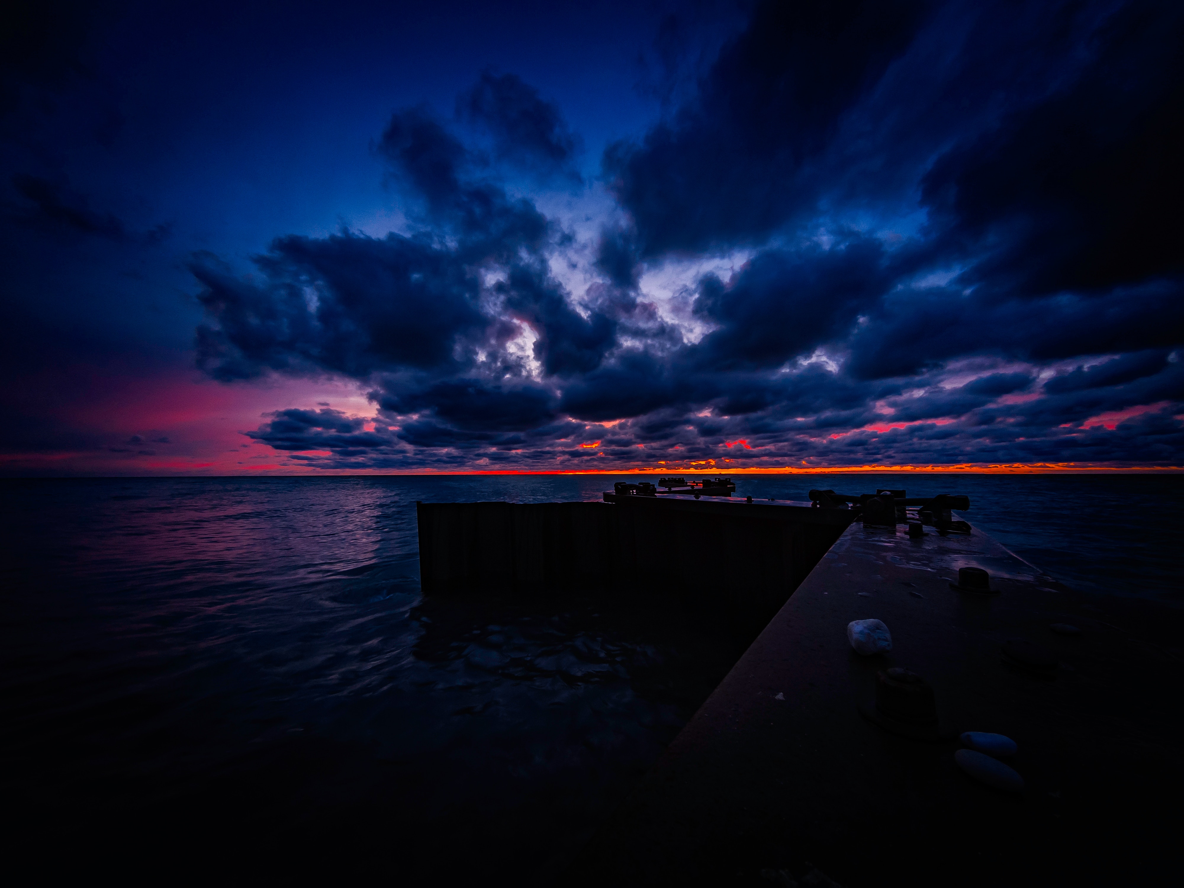 Wallpaper Pier, Clouds, Sunset, Ocean, Horizon, Dark - Ocean Dark Background Png - HD Wallpaper 