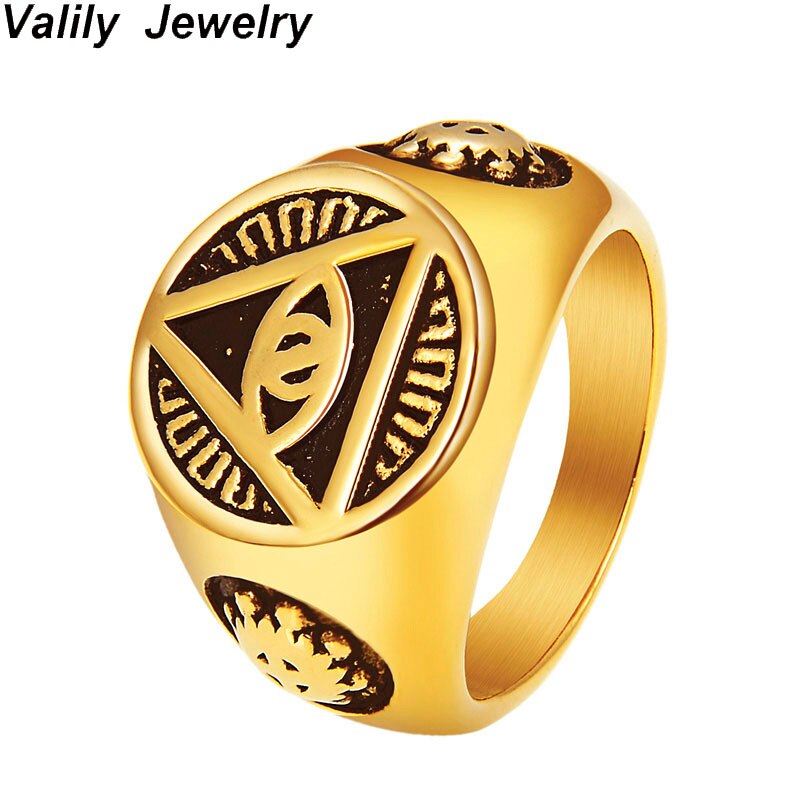 Stainless Steel Egyptian Eye Of Horus Hexagon Crest - Illuminati Ringar - HD Wallpaper 