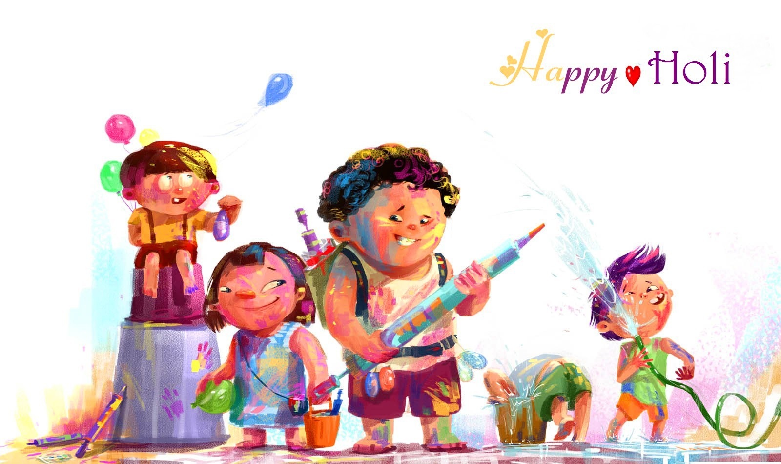 Images Of Holi Festival In Cartoon - Animated Happy Holi - 1600x950  Wallpaper 