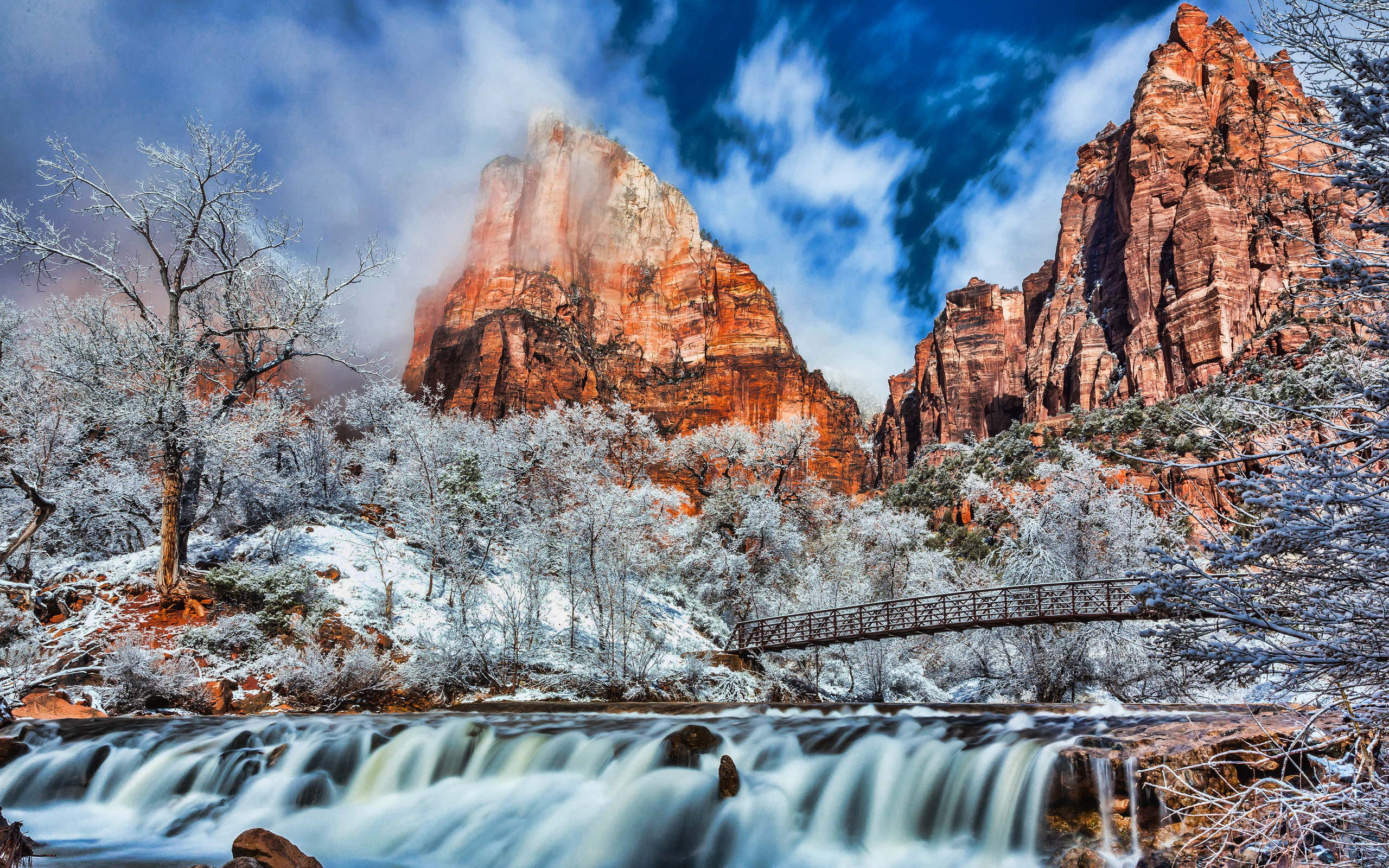 Usa, Zion National Park, Winter, Waterfall, Beautiful - Winter At Zion National Parks - HD Wallpaper 