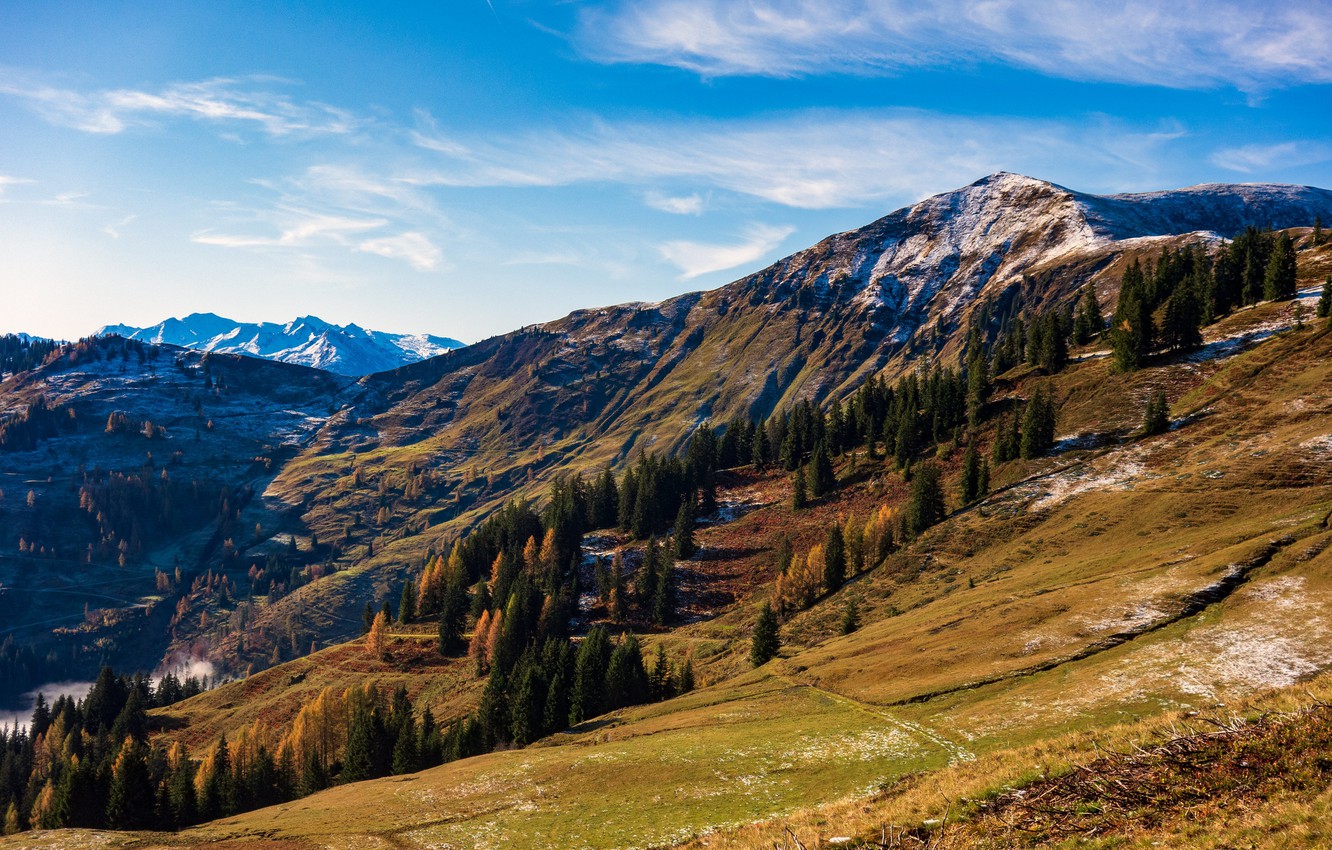 Photo Wallpaper Autumn, Mountains, The Slopes, Austria, - Summit - HD Wallpaper 