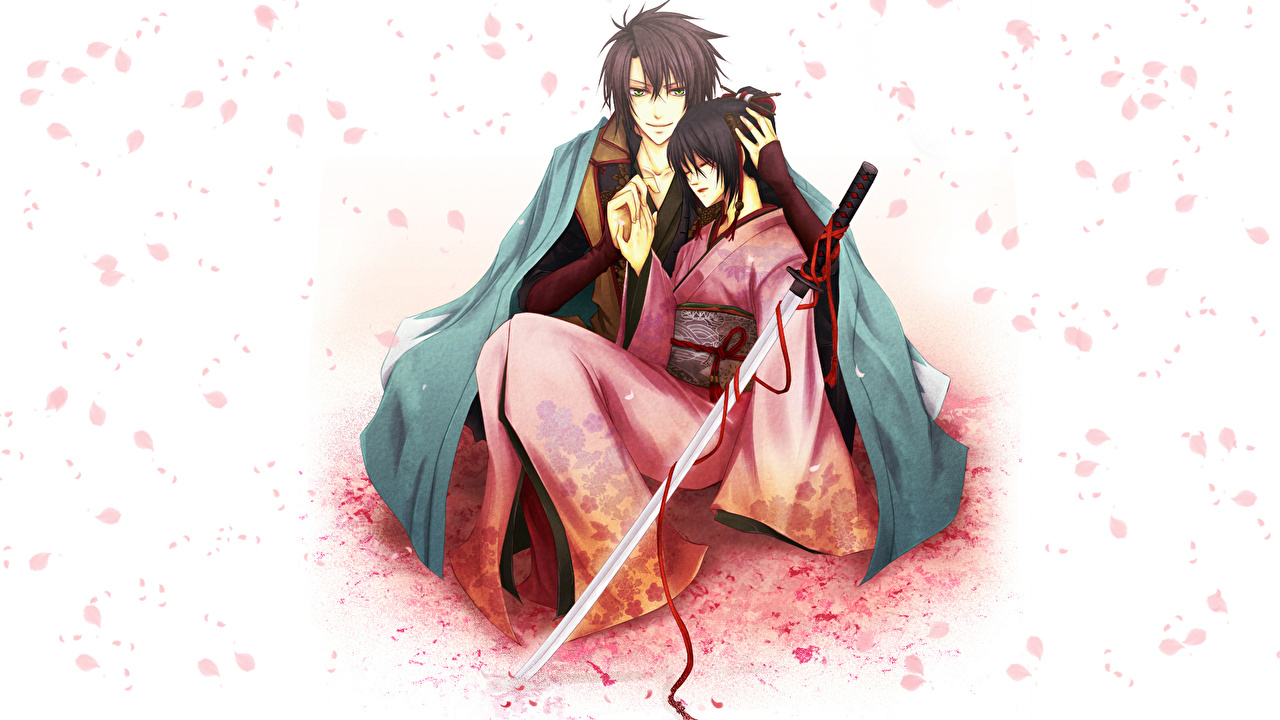 Anime Girl And Guy In Kimono - HD Wallpaper 