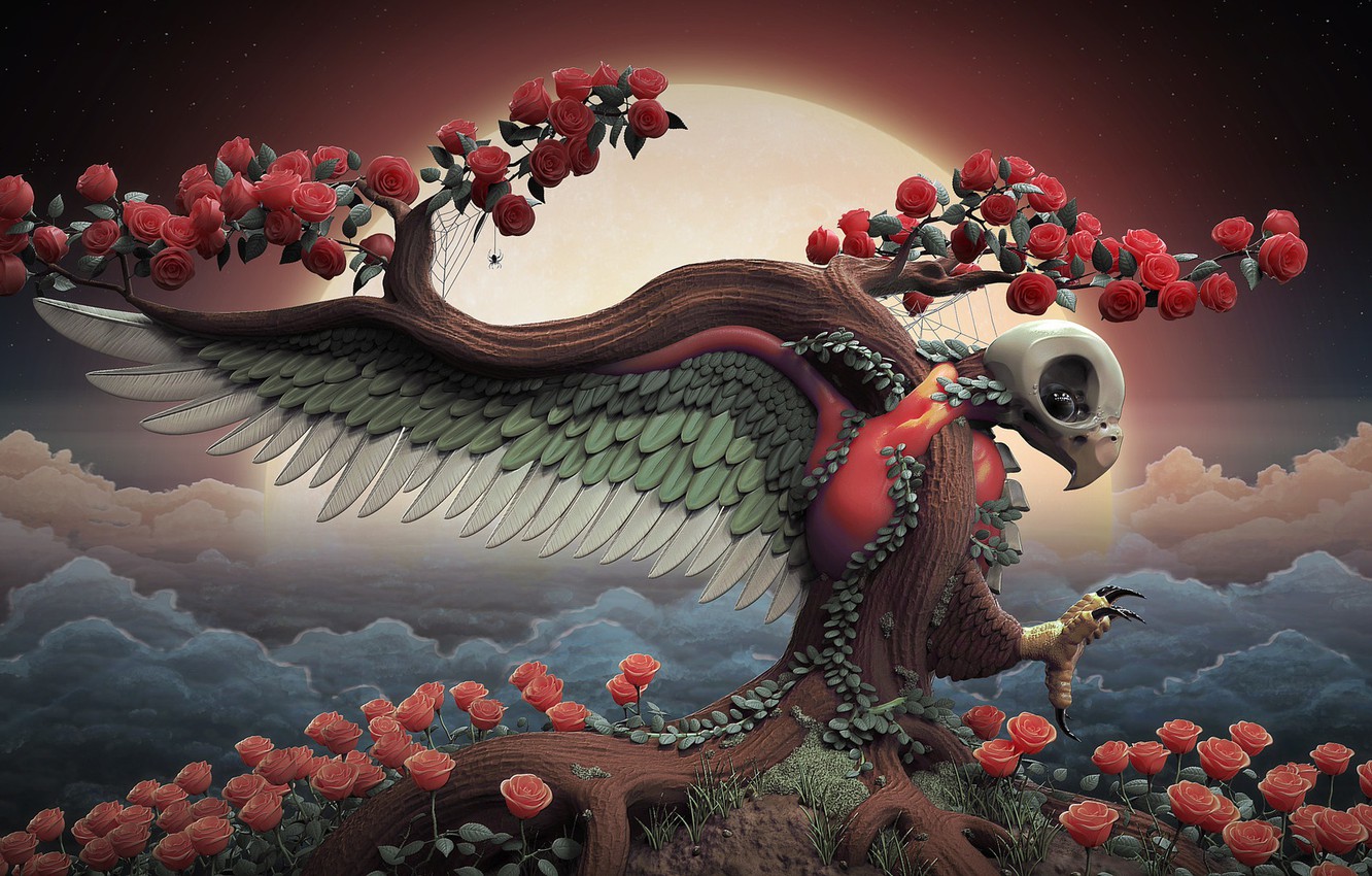 Photo Wallpaper Flowers, Rendering, Rose, Tree Of Life, - Mousepad - HD Wallpaper 