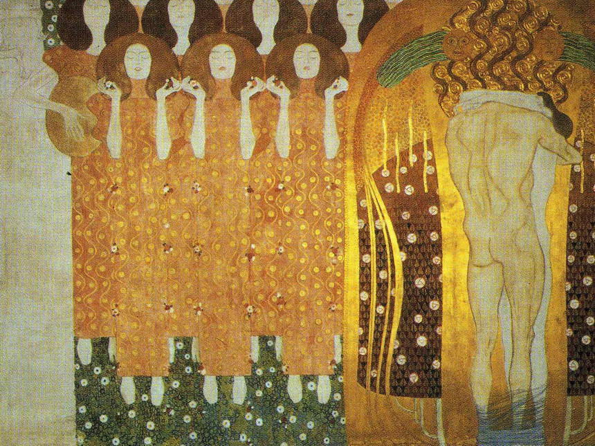 Gustav Klimt The Beethoven Frieze - Beethoven Frieze The Longing For Happiness Finds Repose - HD Wallpaper 