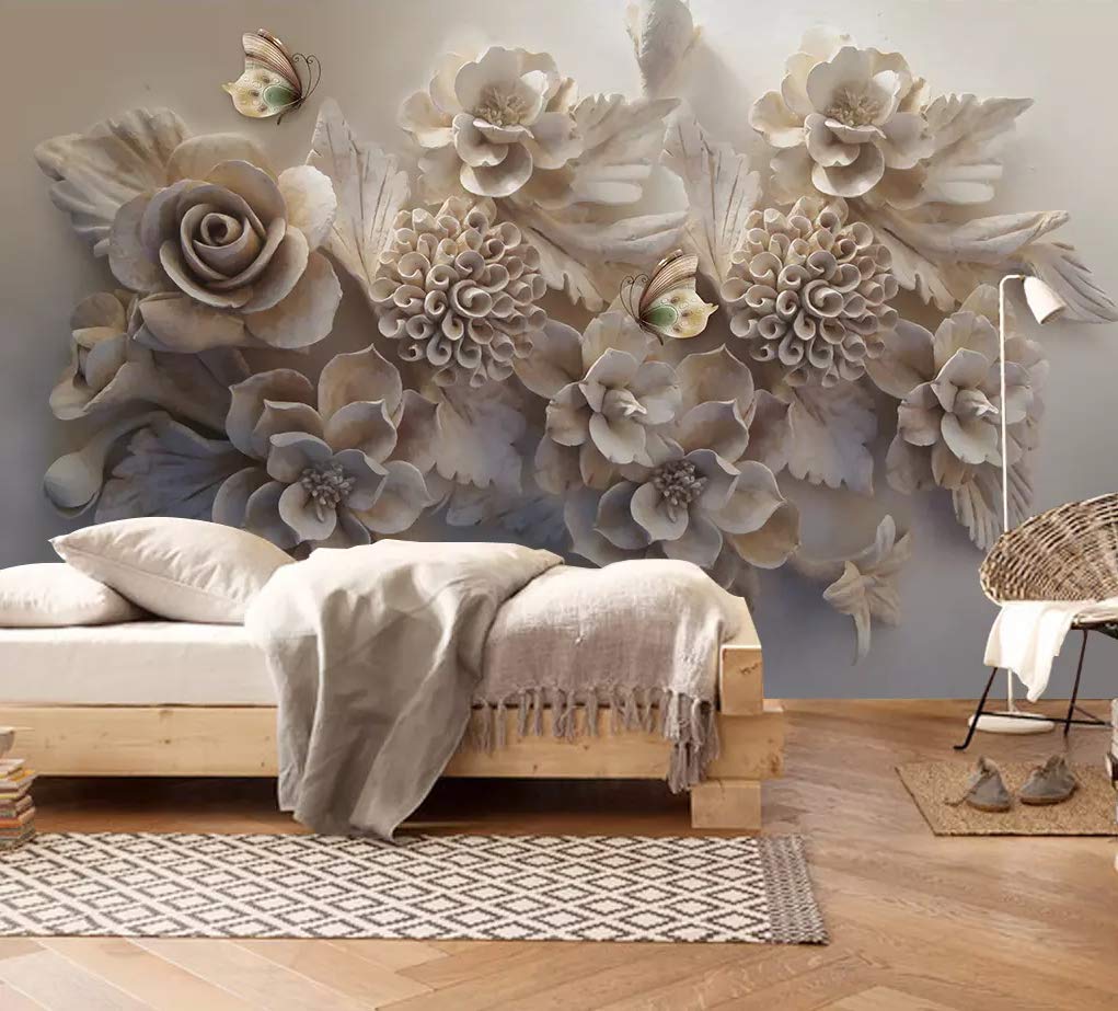 3d Embossed Flower Wall Mural - HD Wallpaper 