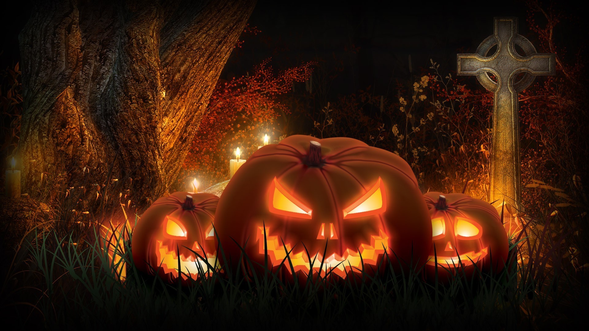 Jack O Lantern In Cemetery - HD Wallpaper 