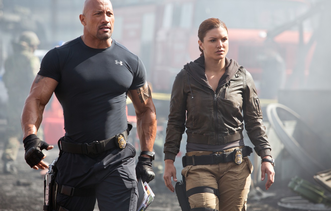 Photo Wallpaper Action, Crime, Dwayne Johnson, Dwayne - Gina Carano Fast And Furious 6 - HD Wallpaper 