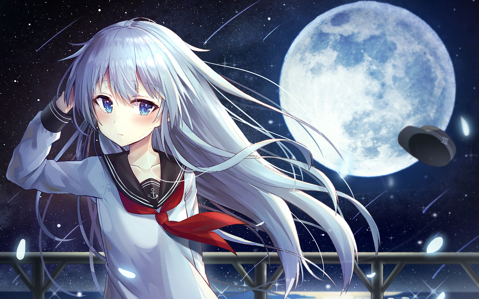 Hibiki, Moon, Kancolle, Night, Manga, Kantai Collection - Hibiki Anime - HD Wallpaper 
