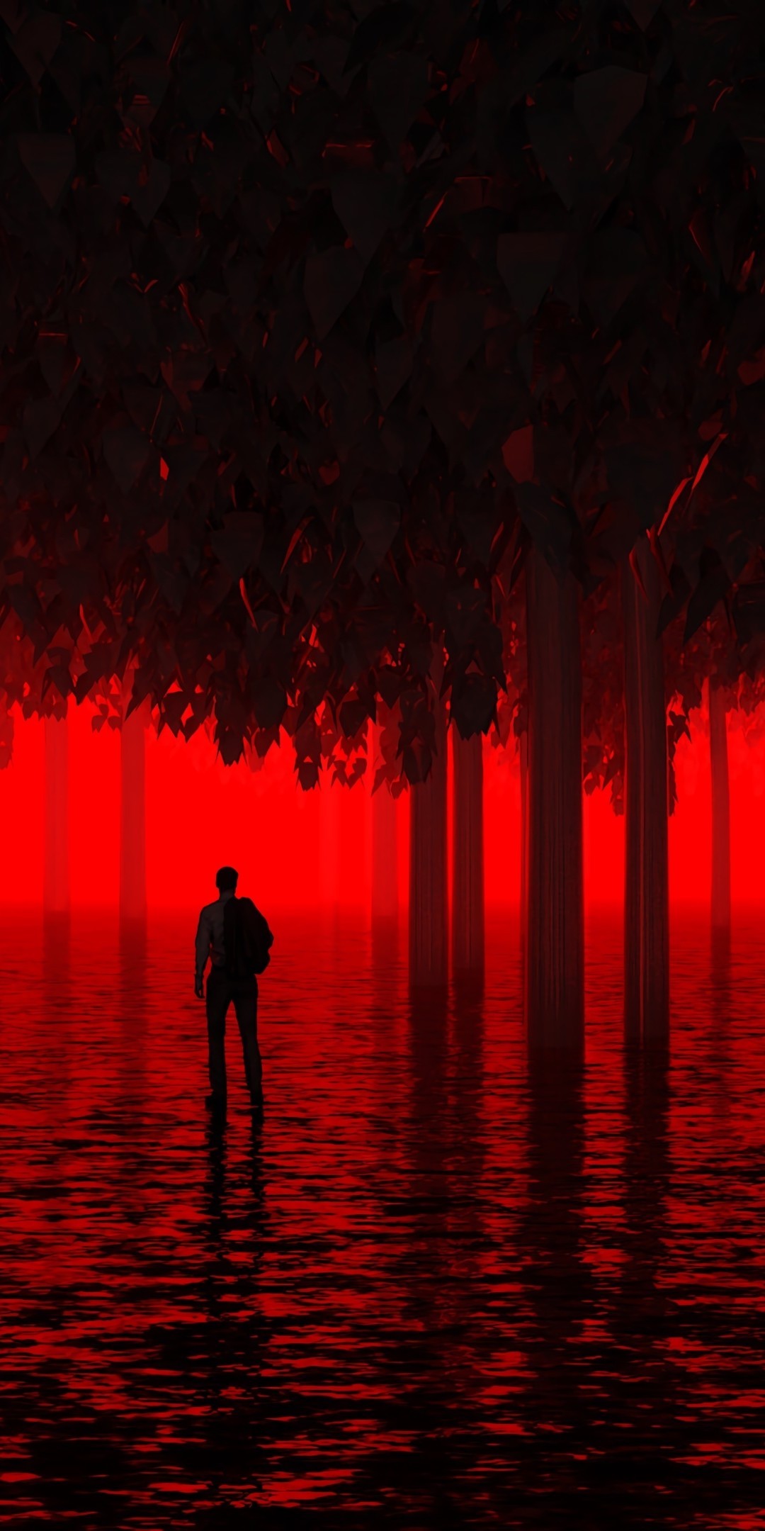 Red Forest, Thriller, Man Silhouette - Silhouette - HD Wallpaper 
