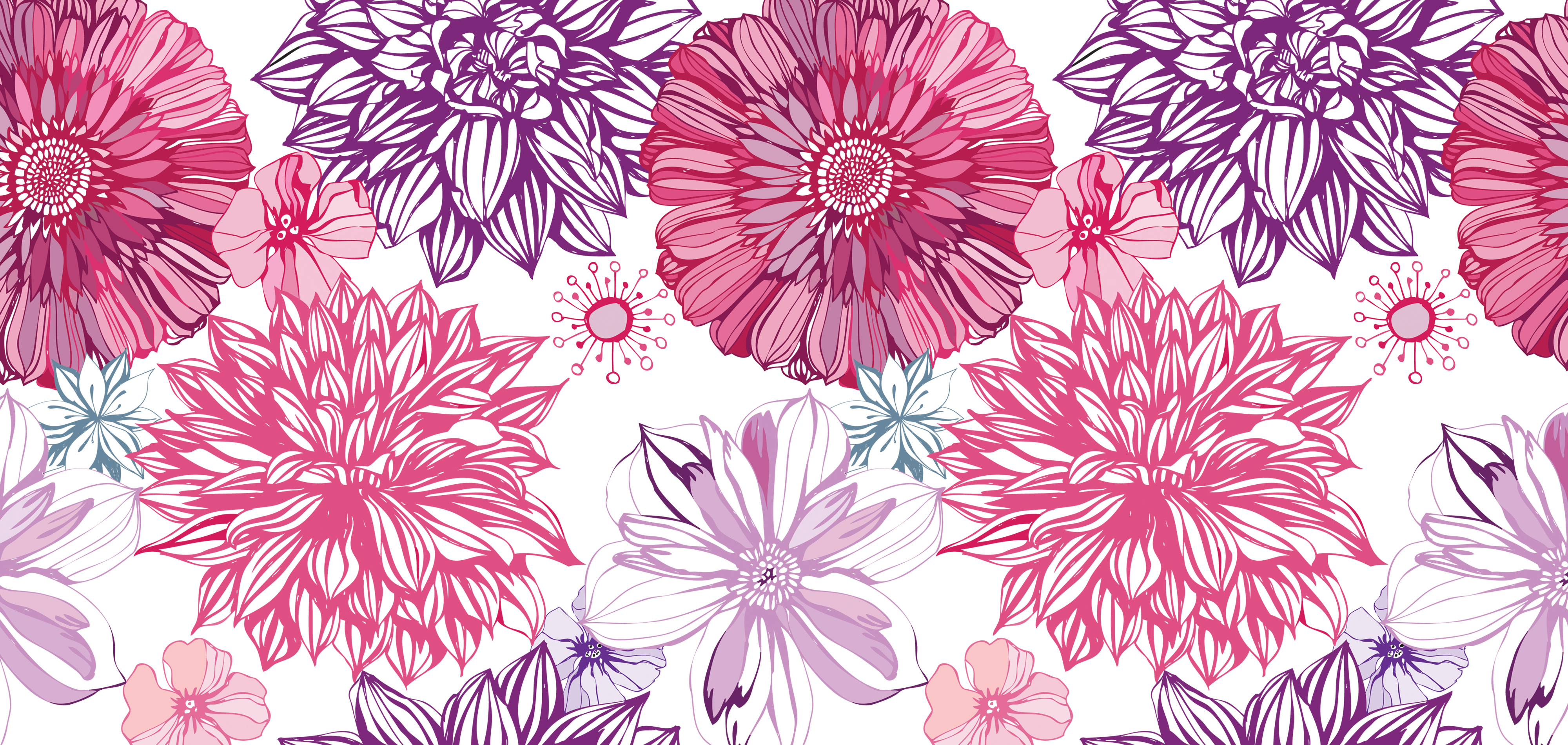 Asters, Dahlias, Flower Buds, Vector Drawing, Art Wallpaper - HD Wallpaper 