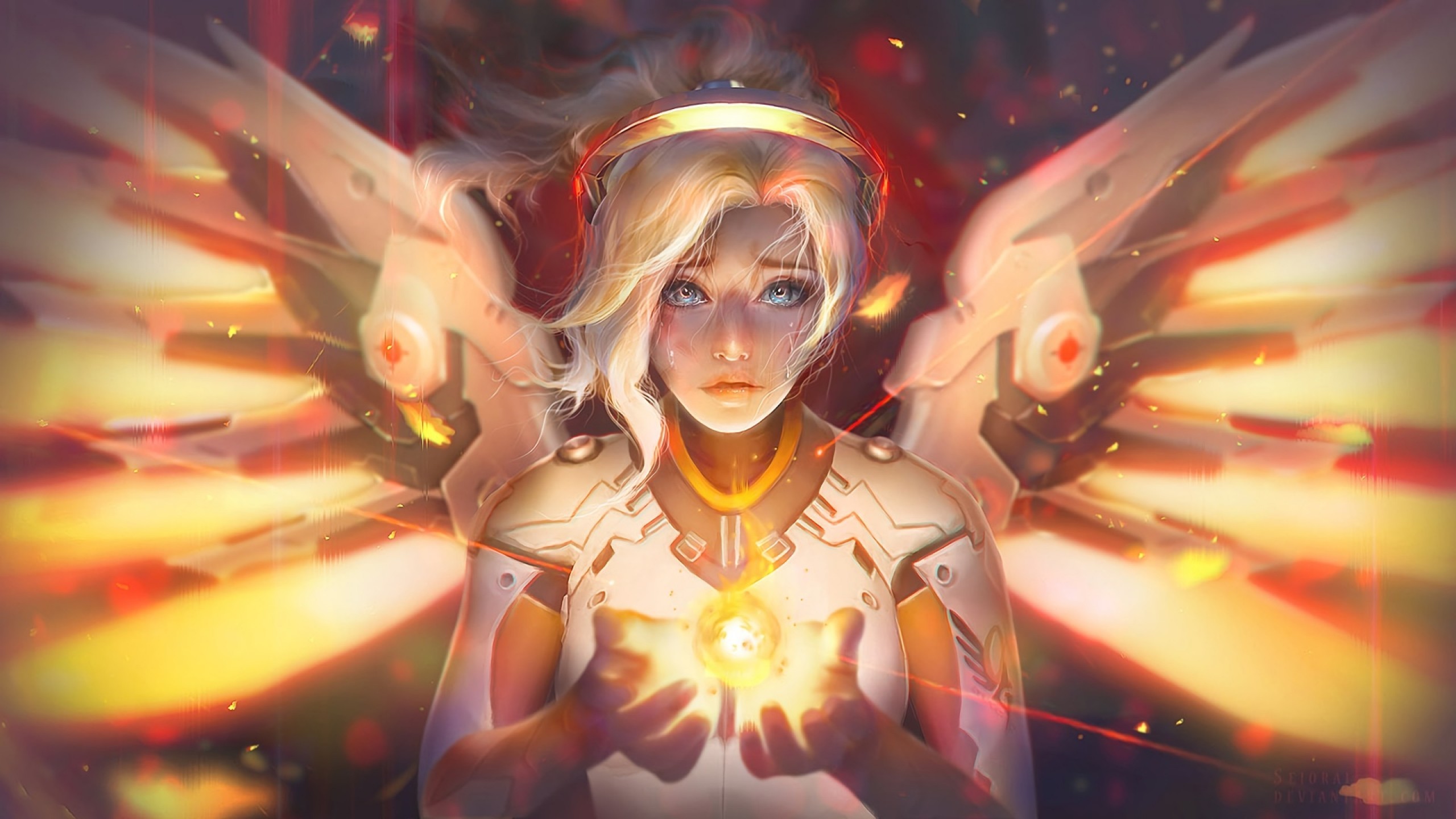 Overwatch, Mercy, Wings, Mech, Tears, Fireball, Sadness - Overwatch Mercy Wallpaper 4k - HD Wallpaper 