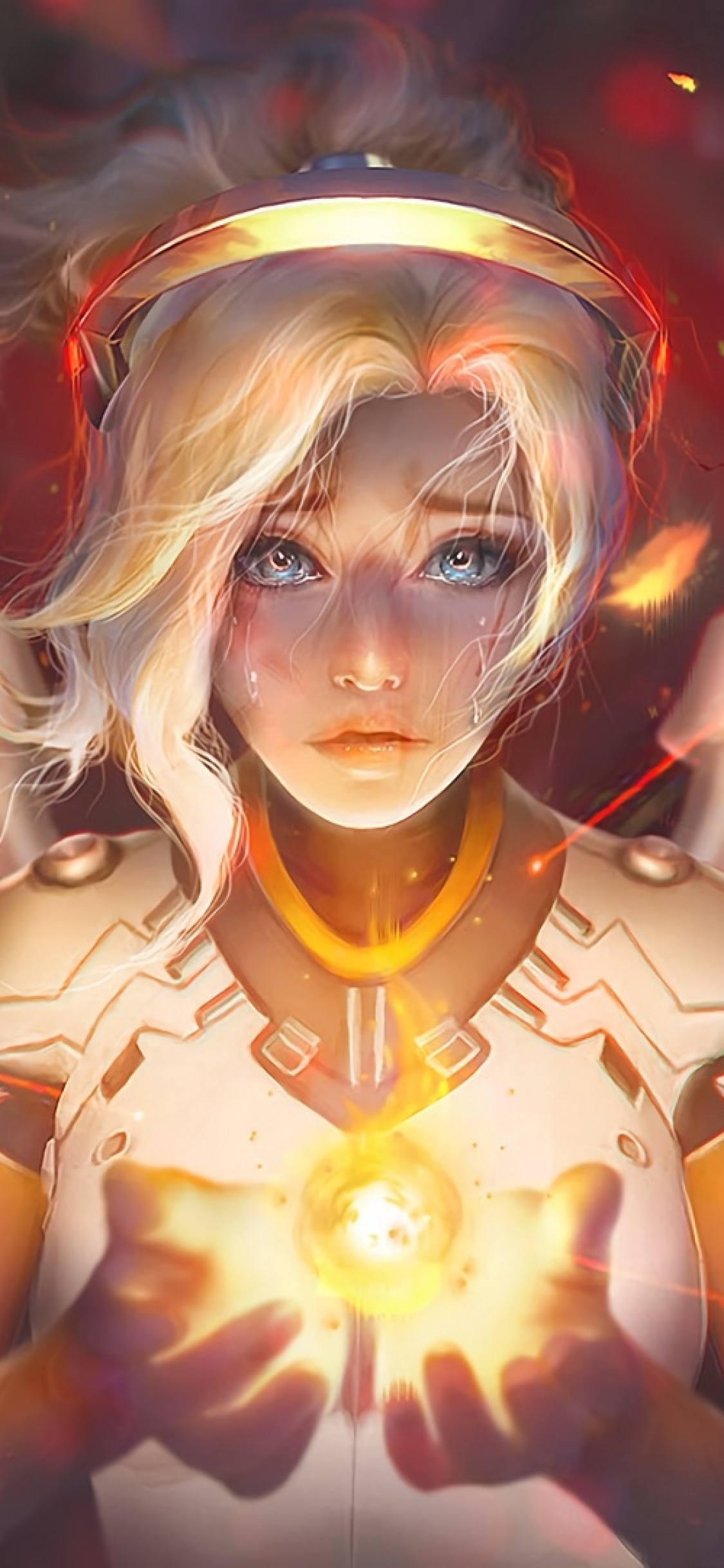 Overwatch, Mercy, Wings, Mech, Tears, Fireball, Sadness - Mercy Overwatch Wallpaper Anime - HD Wallpaper 