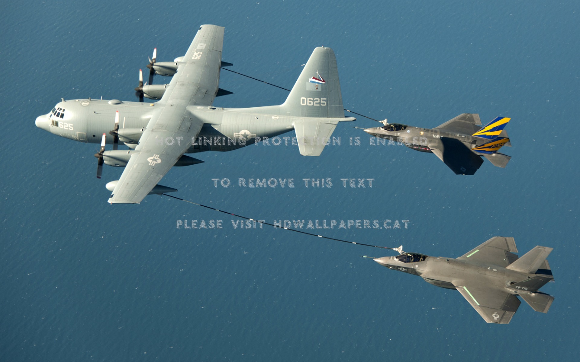 Two F-35 Fighters Refueling The Air Usa - Kc 130 Hercules Tanker Aircraft - HD Wallpaper 