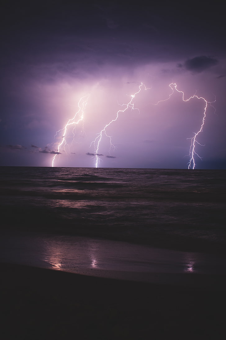 Lightning Thunder Wallpaper, Sea, Horizon, Night, Overcast, - Thunderstorm - HD Wallpaper 