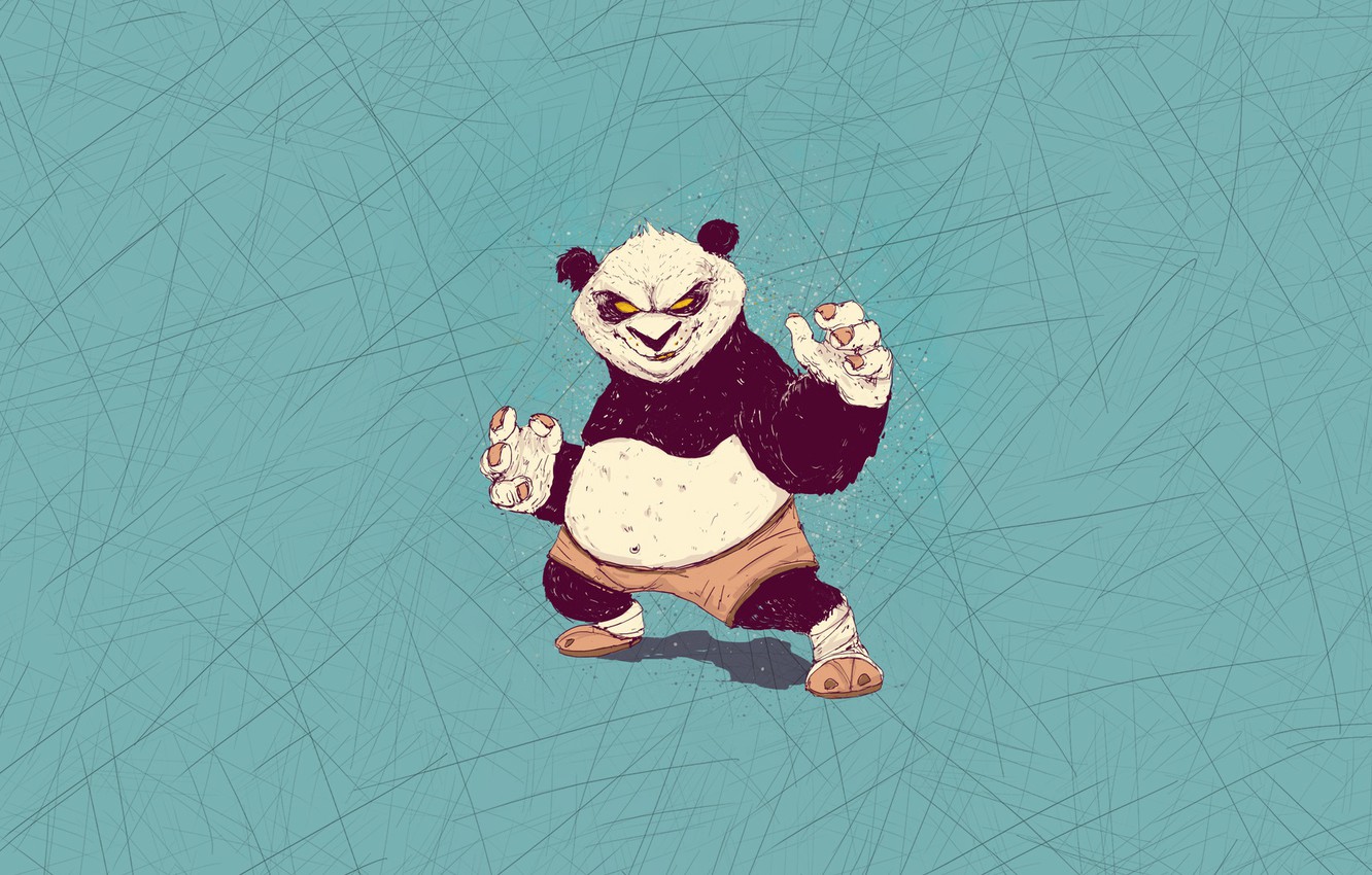 Photo Wallpaper Minimalism, Panda, Background, Art, - Kung Fu Panda Angry -  1332x850 Wallpaper 