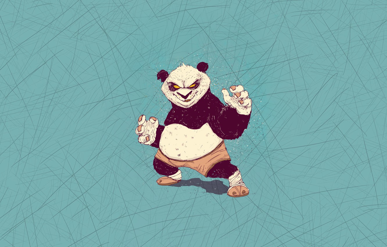 Photo Wallpaper Minimalism, Panda, Background, Art, - Kung Fu Panda Angry - HD Wallpaper 