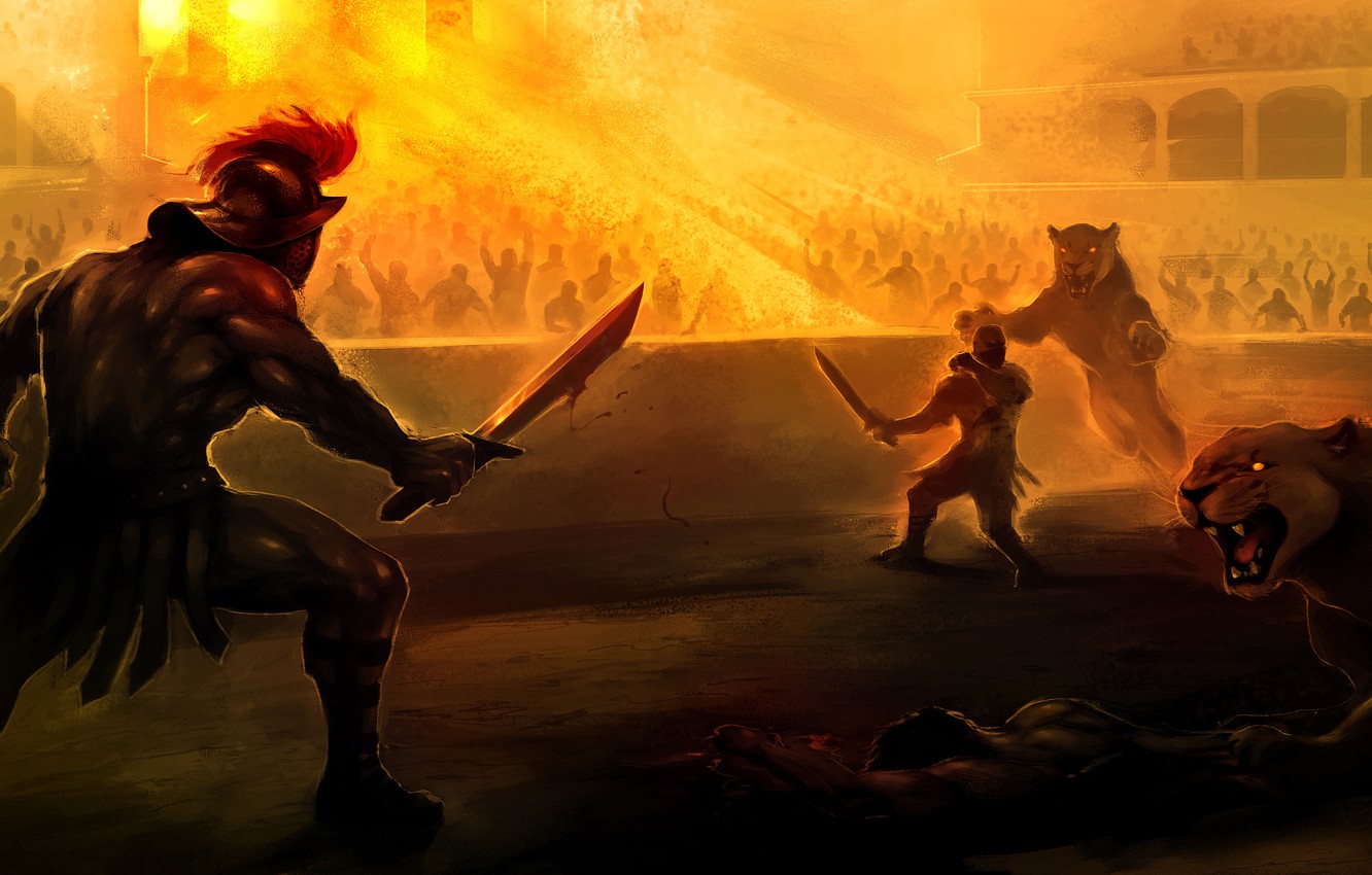 Photo Wallpaper Death, Blood, Sword, Leo, Arena, Colosseum, - Gladiator Arena - HD Wallpaper 