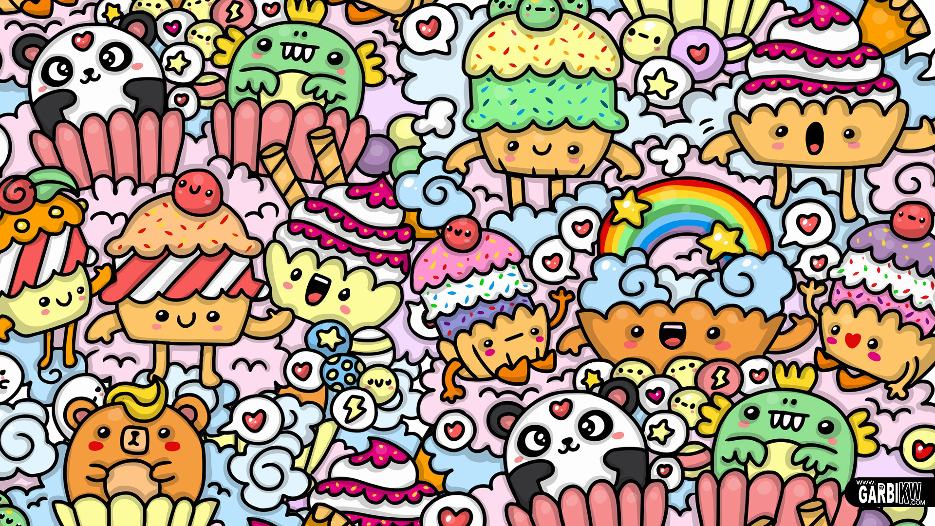 1920 Ã 1080 In Kawaii Cupcake Doodle Art 
 Data Src - Doodle Art Wallpaper Hd - HD Wallpaper 