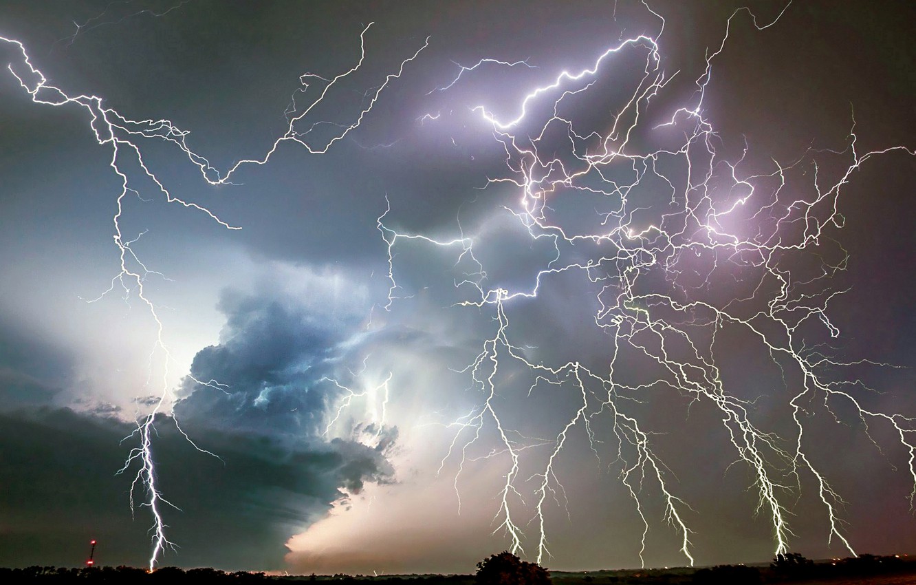 Photo Wallpaper Clouds, Sky, Horizon, Lightning, Storm, - Lightning Stacking - HD Wallpaper 