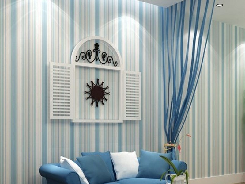Blue And Gray Striped Walls - HD Wallpaper 
