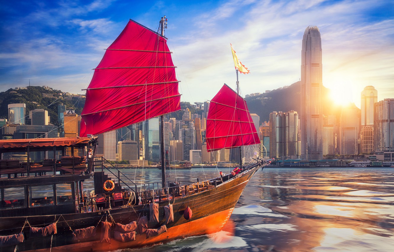 Photo Wallpaper China, Ship, Building, Hong Kong, China, - Hong Kong Wallpaper Ship - HD Wallpaper 