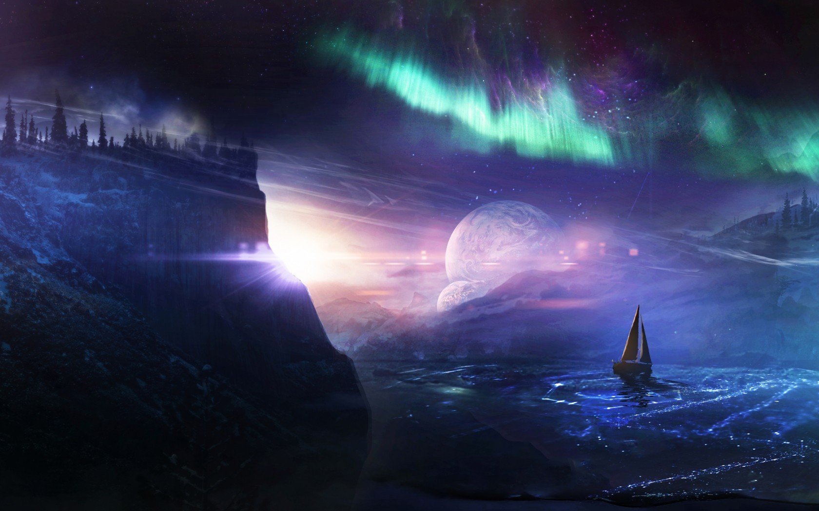 Hd Surrealism Wallpapers, Movement Of Surrealism, Background - Sea With Northern Light - HD Wallpaper 