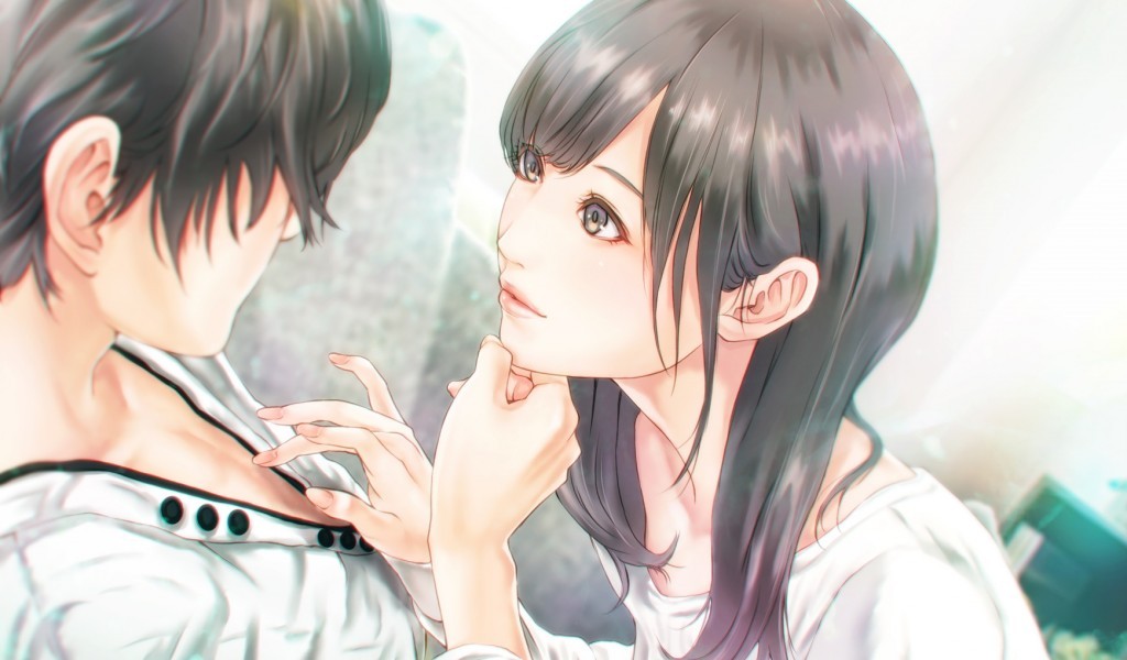 Anime Couple, Romance, Semi Realistic, Cute, Brown - Romantic Sweet Couple  Anime - 1024x600 Wallpaper 