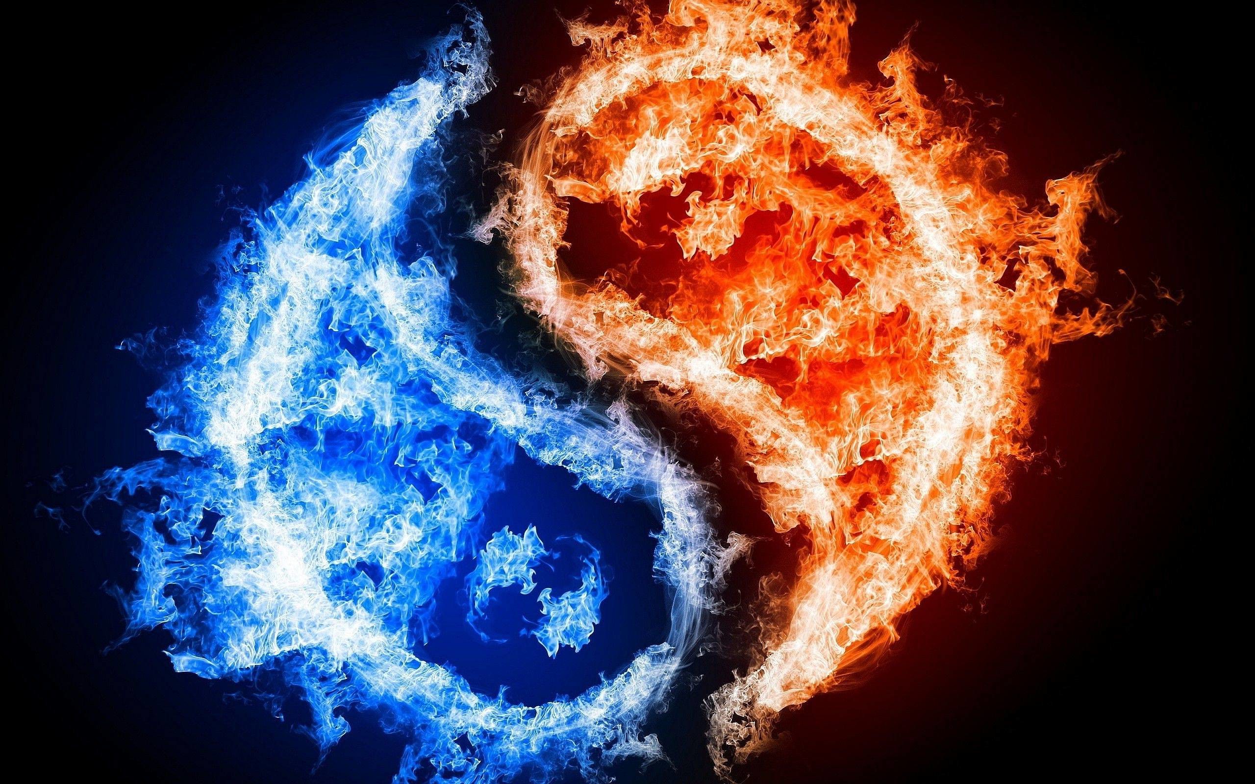 Yin Yang Fire Ice Wallpapers - Fire Yin Yang Symbol - HD Wallpaper 