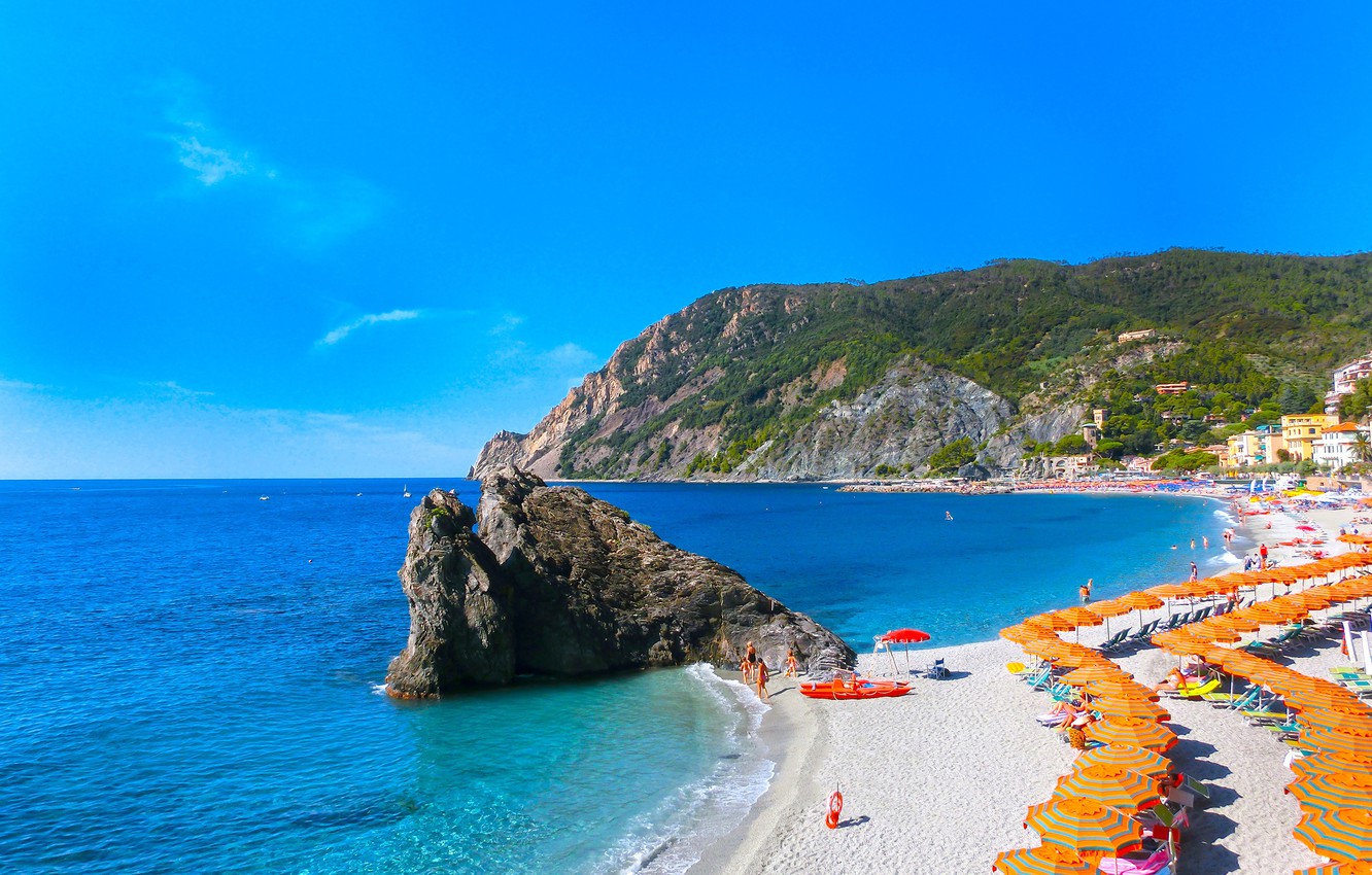 Photo Wallpaper Sea, Beach, Rocks, Shore, Italy, Landscape, - Monterosso Al Mare - HD Wallpaper 