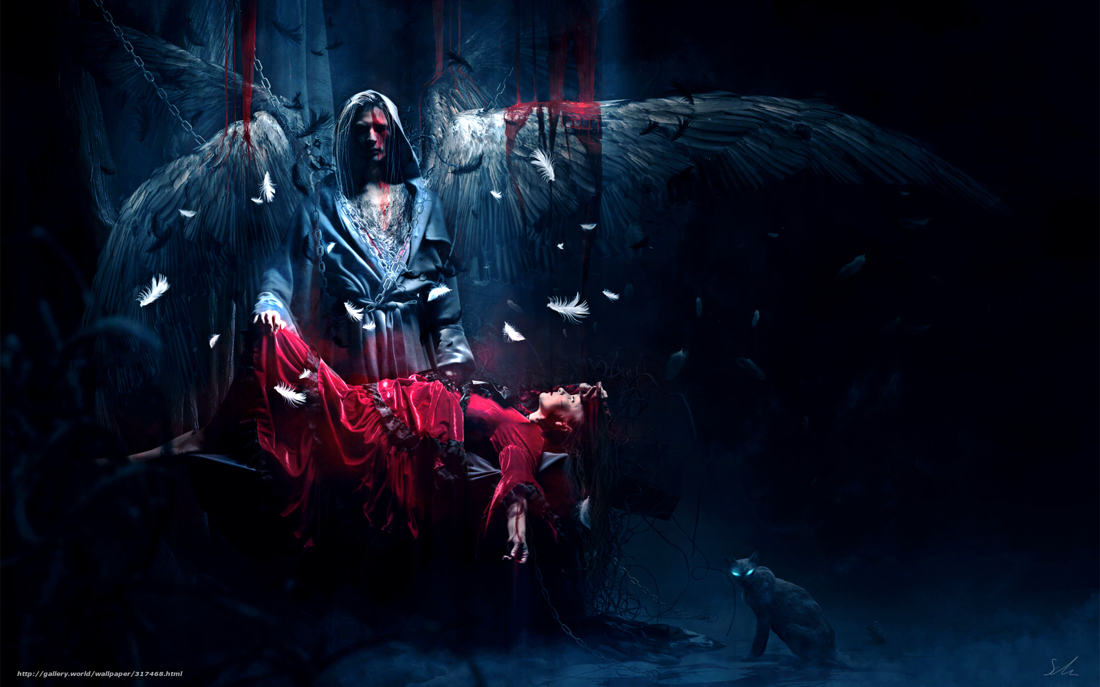 Download Wallpaper Angel, Wings, Feathers, Blood Free - Fallen Angel Twitter Header - HD Wallpaper 