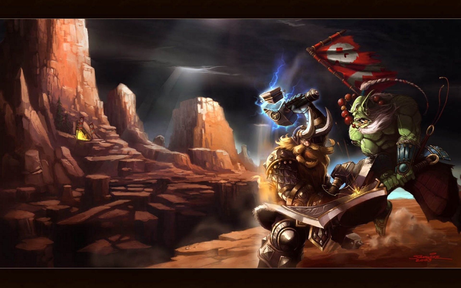 Dwarf Fantasy Warrior Art Artwork F Wallpaper - Blademaster Vs Mountain King - HD Wallpaper 