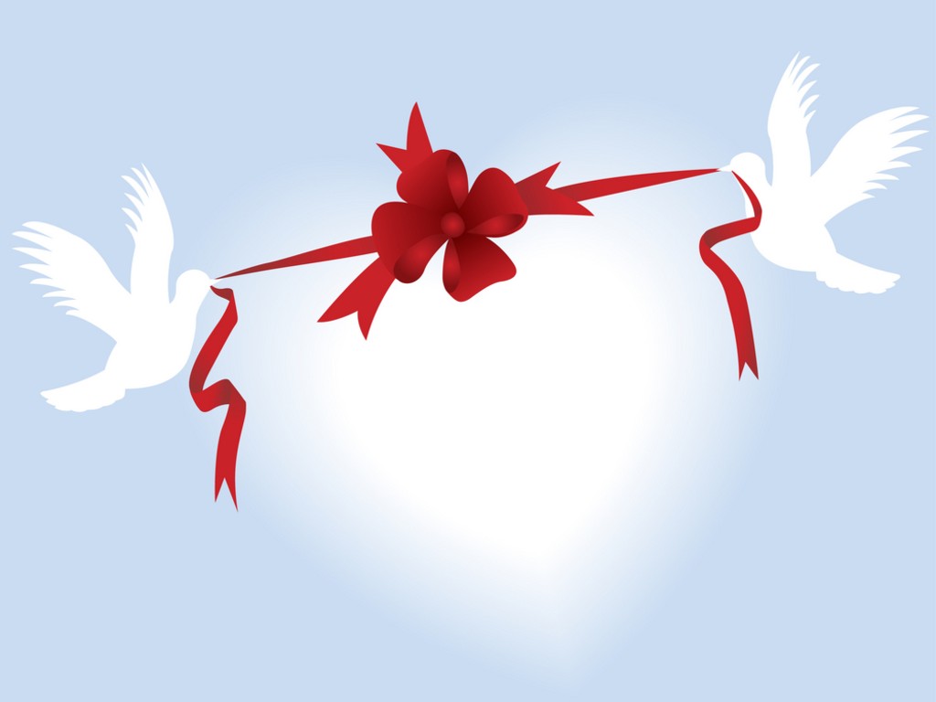 White Doves And Red Bow Background - Background White Doves Wedding - HD Wallpaper 