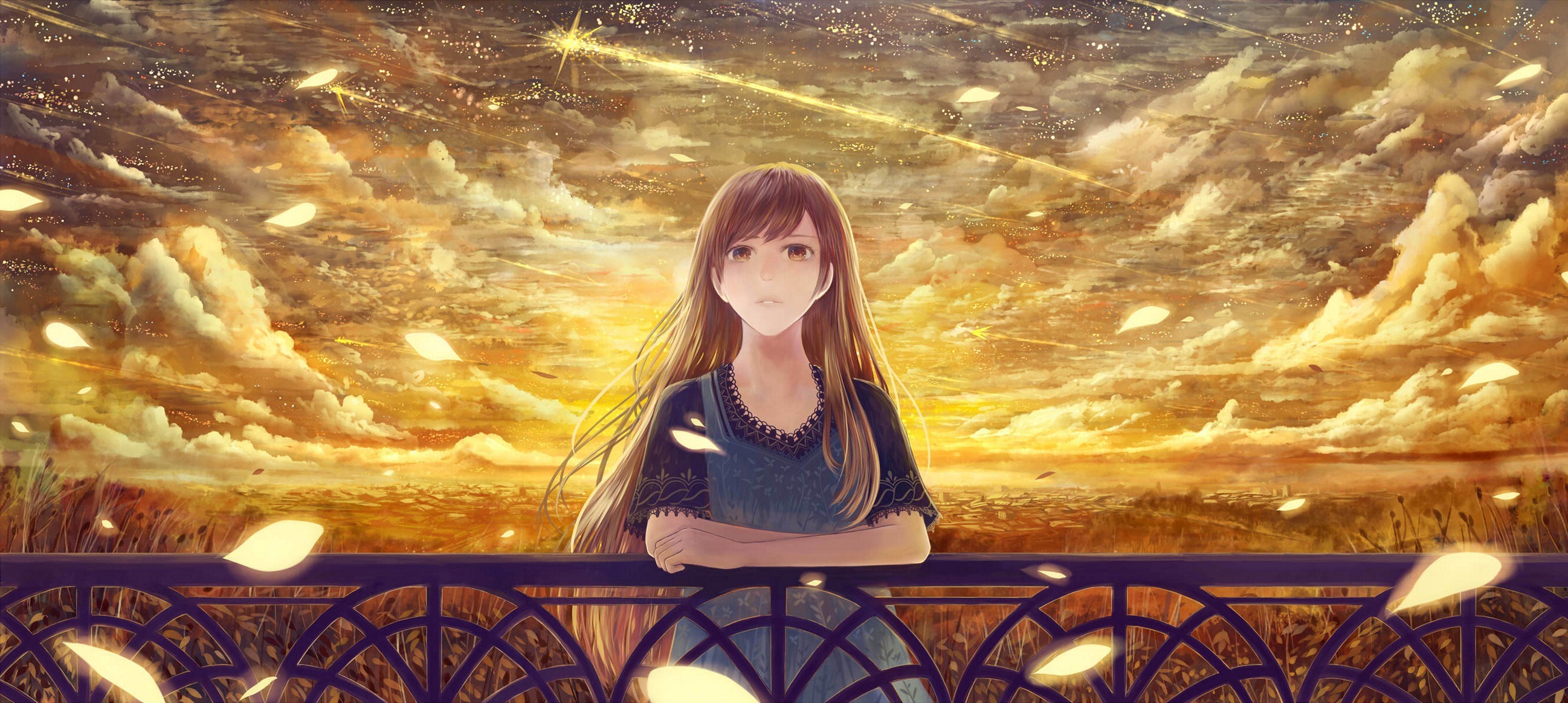 Girl Fence Starry Sky Majestic Sad Anime Wallpaper - Girl On The Bridge Anime - HD Wallpaper 