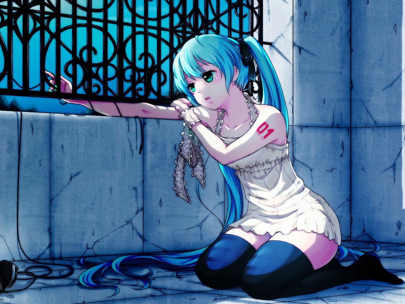 Anime Wallpapers Sad Girl Near Window - Anime Girl Blue Hair Sad - HD Wallpaper 