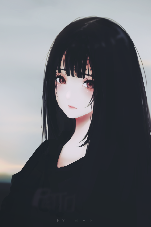 Anime Girl, Black Hair, Sad Expression, Semi Realistic - Sad Anime Girl Wallpaper Iphone - HD Wallpaper 