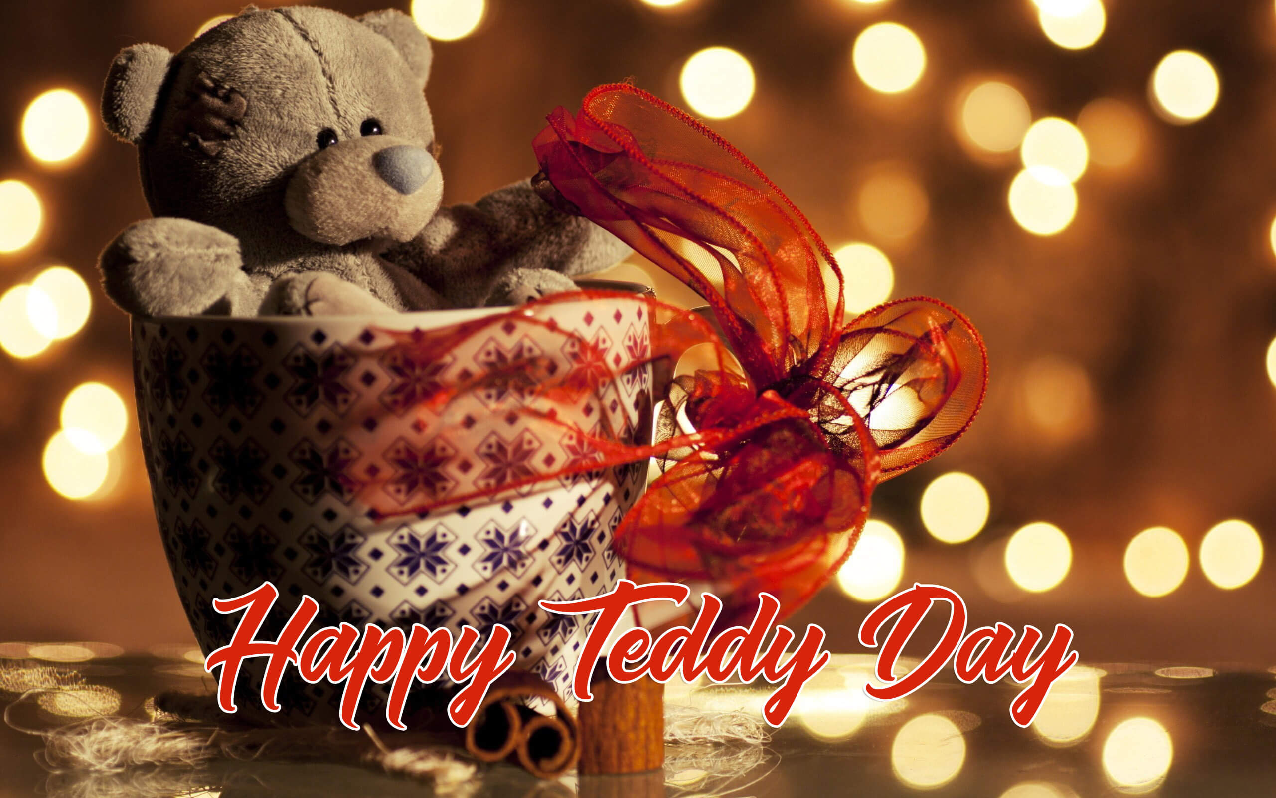 Happy Teddy Day Bear In Cup Valentine Graphic Large - Happy Teddy Day Teddy Wallpapers Download - HD Wallpaper 