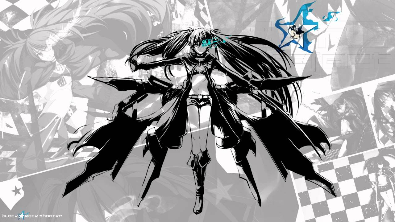 Black Rock Shooter Black And White - HD Wallpaper 