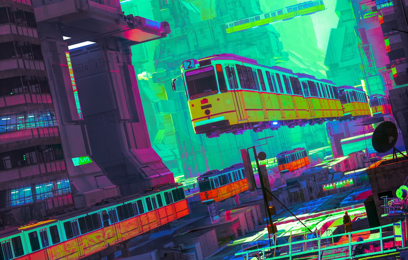 Photo Wallpaper Color, The City, Train, City, Fantasy, - Beeple Art - HD Wallpaper 